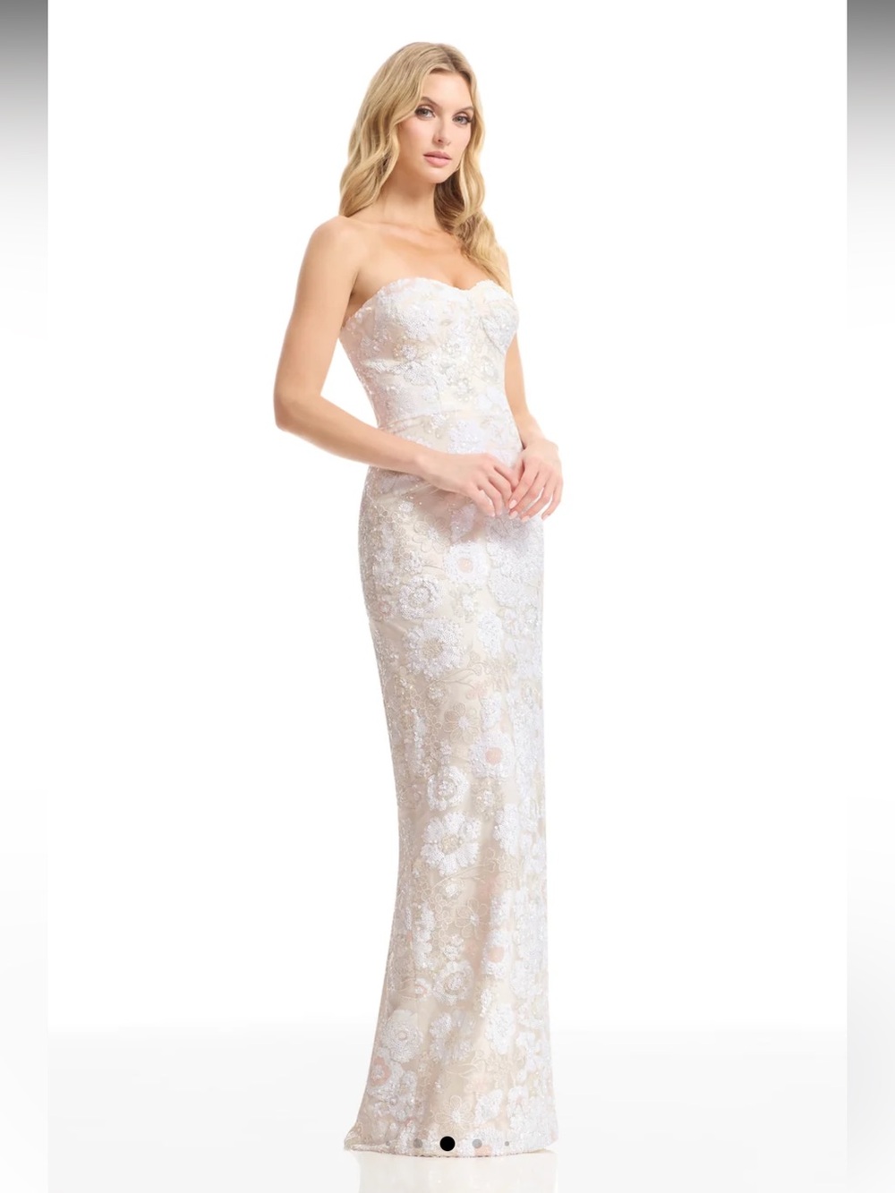 Dress The Population Vada Floral Sequin Gown in Off White